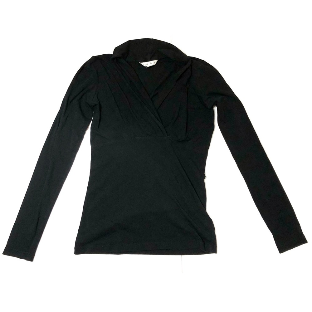 CAbi Flatter Me Crossover Top Faux Wrap Black #771 Stretch Extra Small - Picture 3 of 8